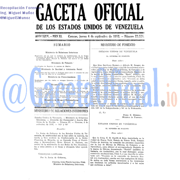 Gaceta Oficial 23926 del 4 Septiembre 1952