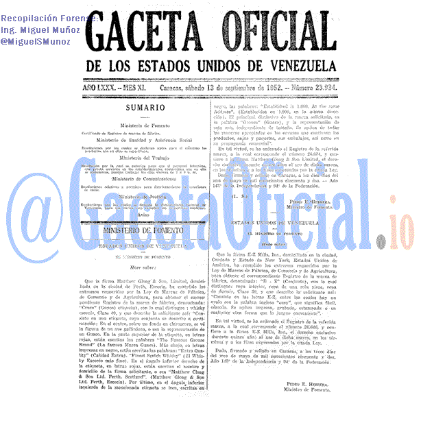 Gaceta Oficial 23934 del 13 Septiembre 1952