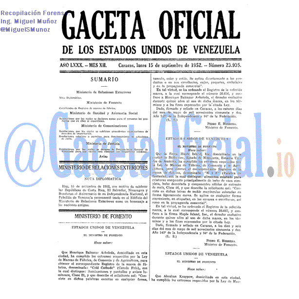 Gaceta Oficial 23935 del 15 Septiembre 1952