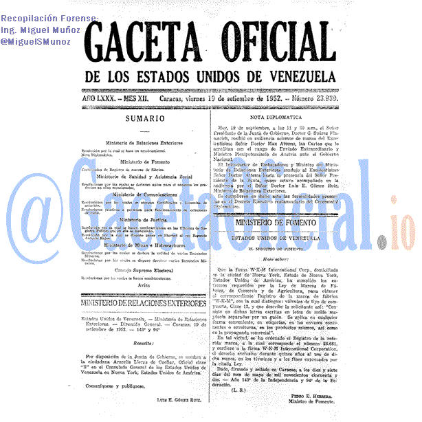 Gaceta Oficial 23939 del 19 Septiembre 1952