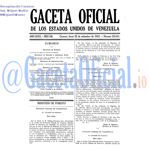 Gaceta Oficial 23941 del 22 Septiembre 1952