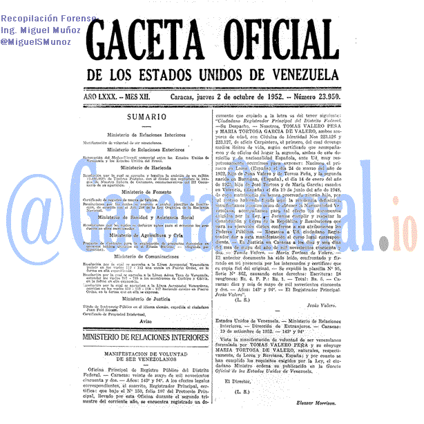 Gaceta Oficial 23950 del 2 Octubre 1952