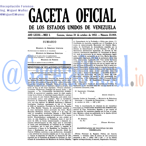Gaceta Oficial 23969 del 24 Octubre 1952