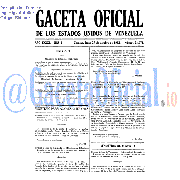 Gaceta Oficial 23971 del 27 Octubre 1952