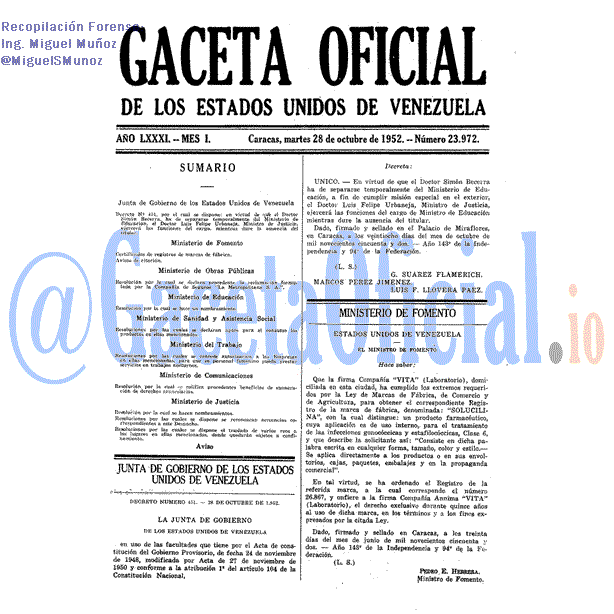 Gaceta Oficial 23972 del 28 Octubre 1952