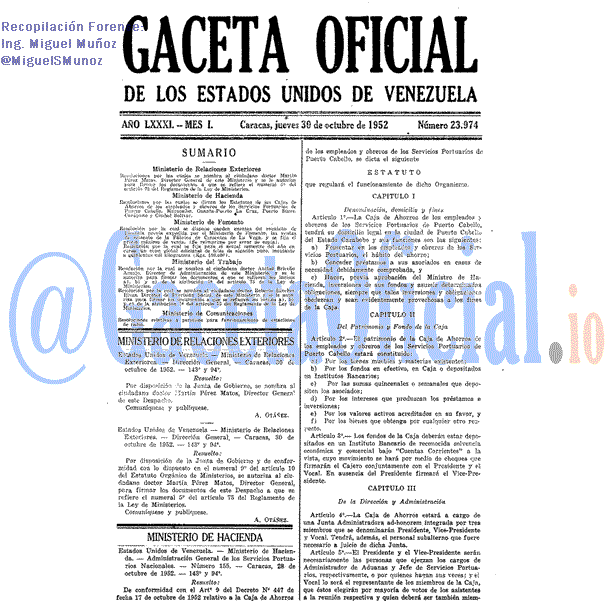 Gaceta Oficial 23974 del 30 Octubre 1952