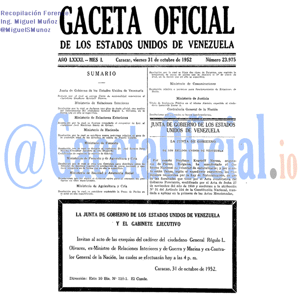 Gaceta Oficial 23975 del 31 Octubre 1952