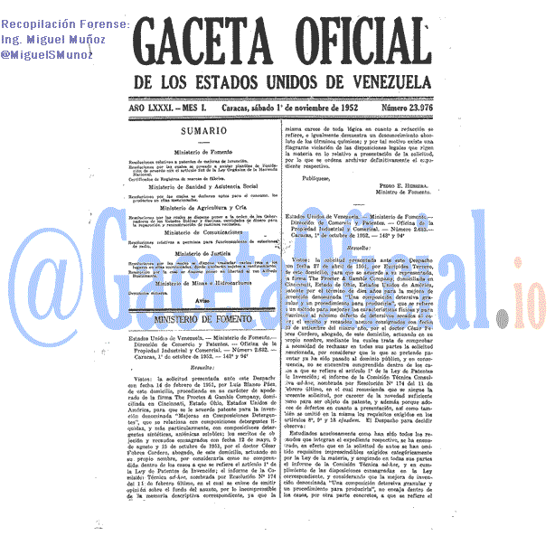 Gaceta Oficial 23976 del 1 Noviembre 1952