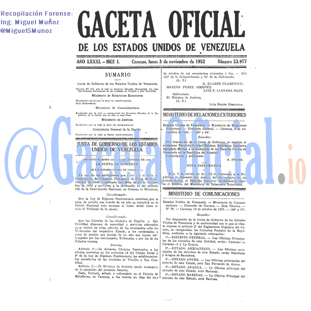 Gaceta Oficial 23977 del 3 Noviembre 1952
