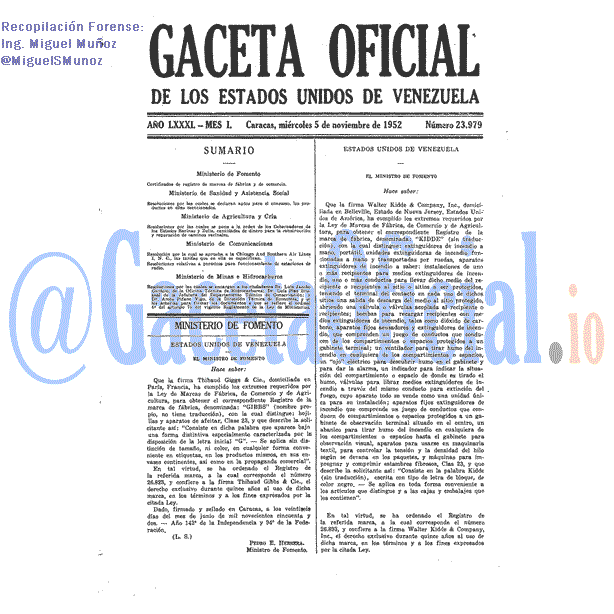 Gaceta Oficial 23979 del 5 Noviembre 1952