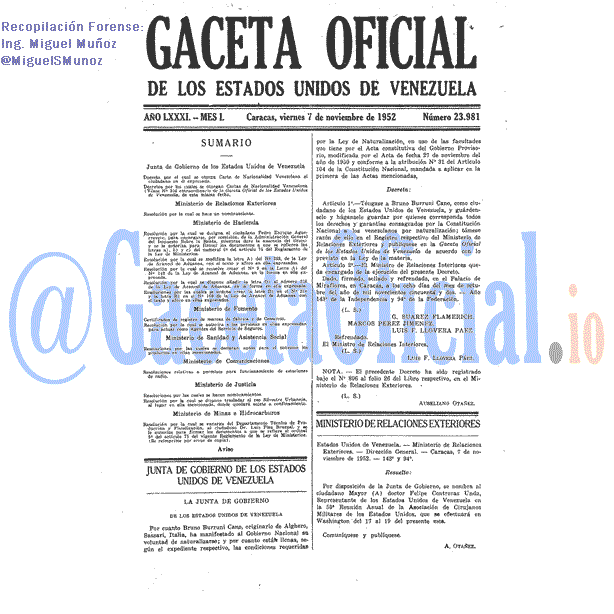 Gaceta Oficial 23981 del 7 Noviembre 1952