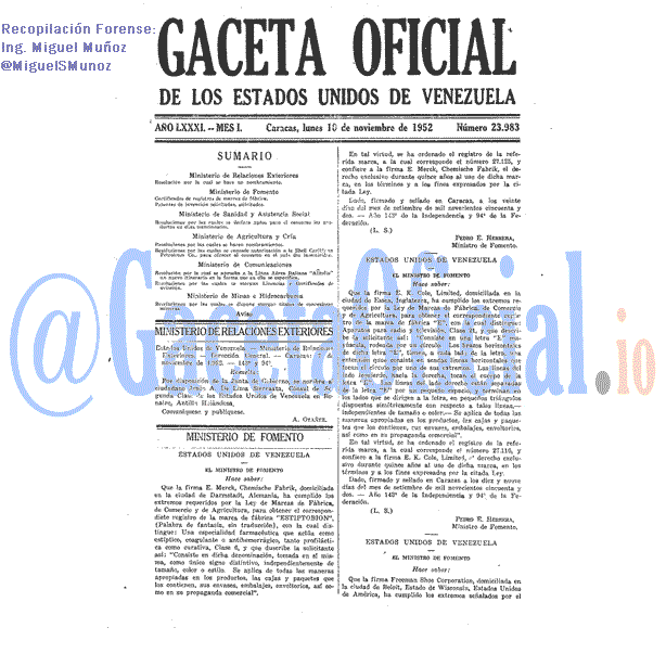 Gaceta Oficial 23983 del 10 Noviembre 1952