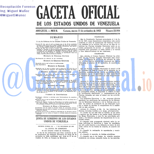 Gaceta Oficial 23984 del 11 Noviembre 1952
