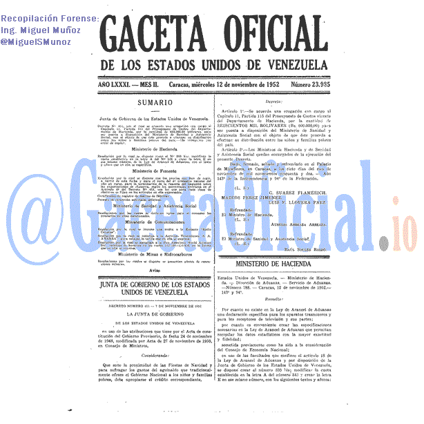 Gaceta Oficial 23985 del 12 Noviembre 1952