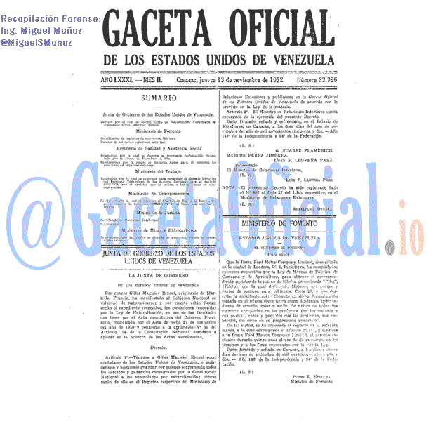 Gaceta Oficial 23986 del 13 Noviembre 1952