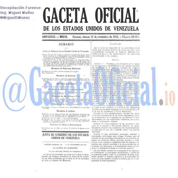 Gaceta Oficial 23987 del 14 Noviembre 1952