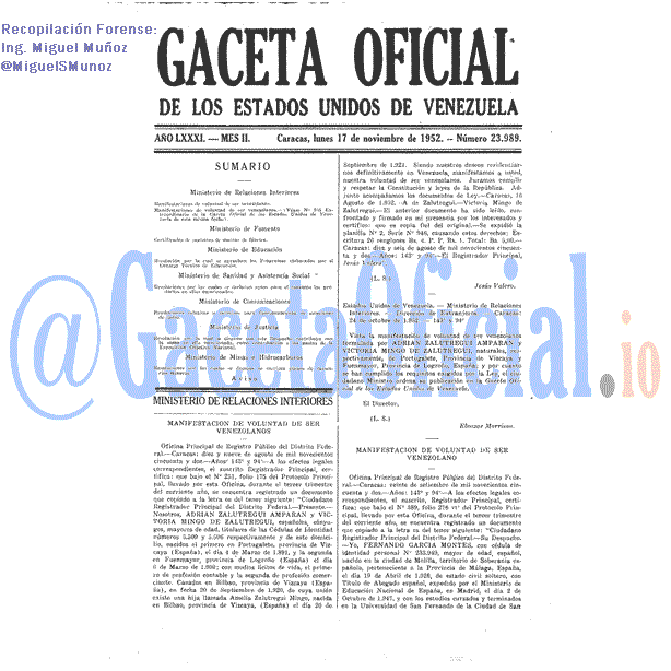 Gaceta Oficial 23989 del 17 Noviembre 1952