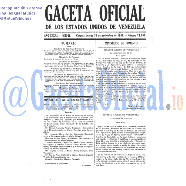 Gaceta Oficial 23992 del 20 Noviembre 1952