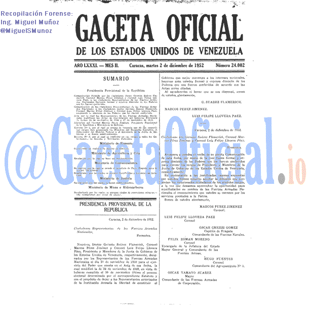 Gaceta Oficial 24002 del 2 Diciembre 1952