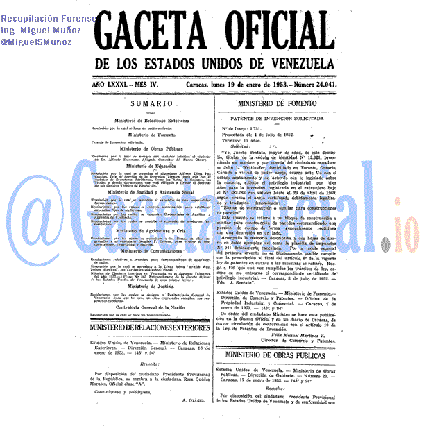 Gaceta Oficial 24041 del 19 Enero 1953
