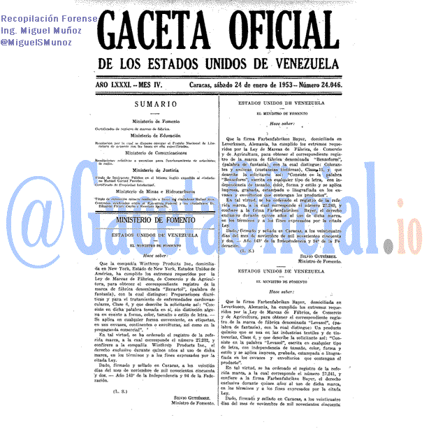 Gaceta Oficial 24046 del 24 Enero 1953