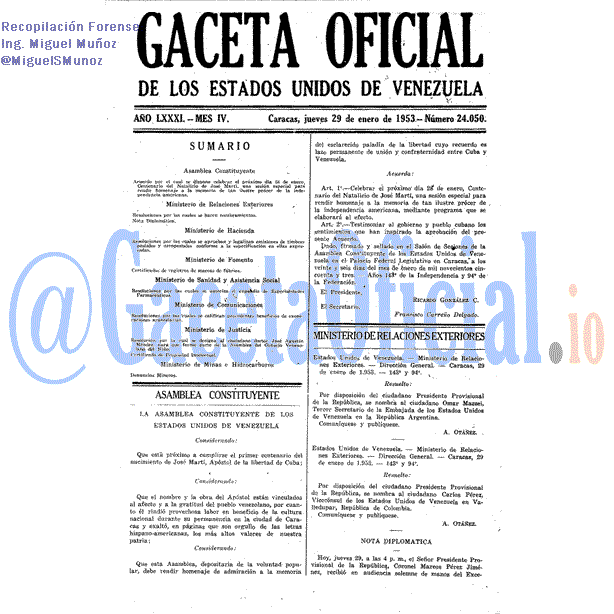 Gaceta Oficial 24050 del 29 Enero 1953