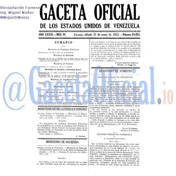 Gaceta Oficial 24052 del 31 Enero 1953