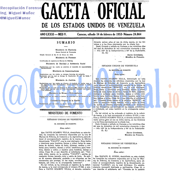 Gaceta Oficial 24064 del 14 Febrero 1953