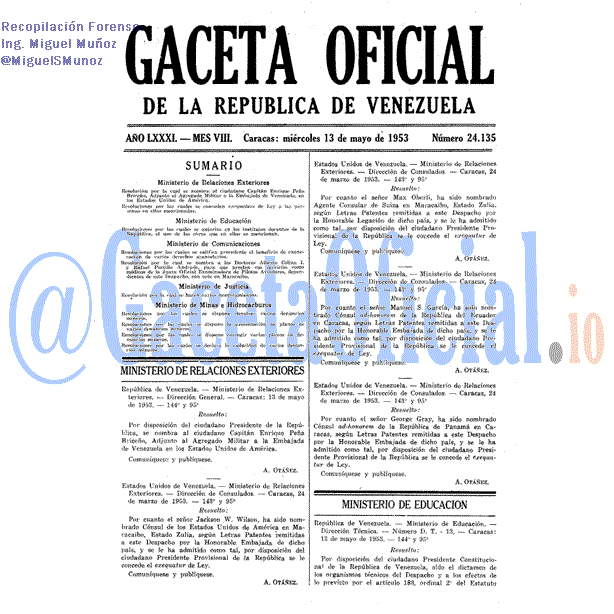 Gaceta Oficial 24135 del 13 Mayo 1953