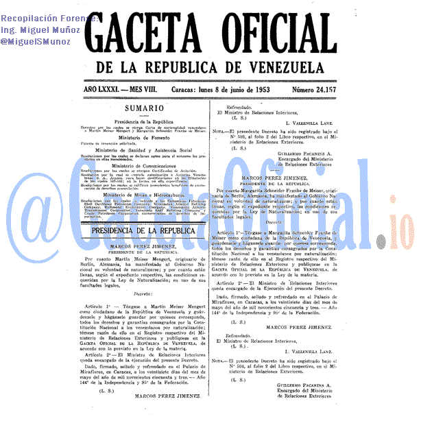 Gaceta Oficial 24157 del 8 Junio 1953
