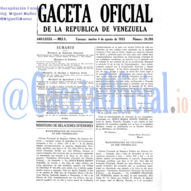 Gaceta Oficial 24205 del 4 Agosto 1953