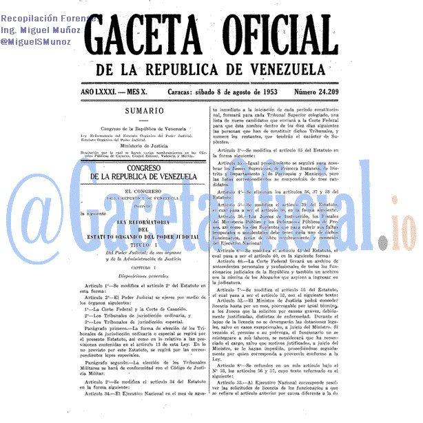 Gaceta Oficial 24209 del 8 Agosto 1953