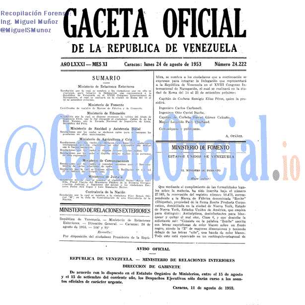 Gaceta Oficial 24222 del 24 Agosto 1953