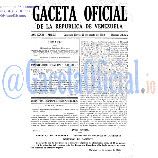 Gaceta Oficial 24225 del 27 Agosto 1953