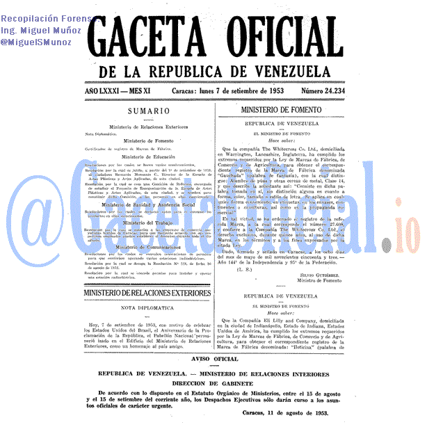 Gaceta Oficial 24234 del 7 Septiembre 1953