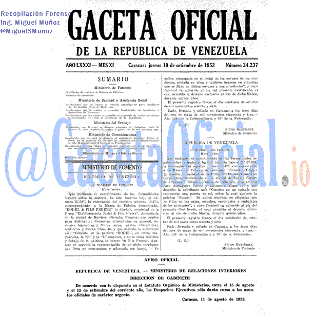 Gaceta Oficial 24237 del 10 Septiembre 1953