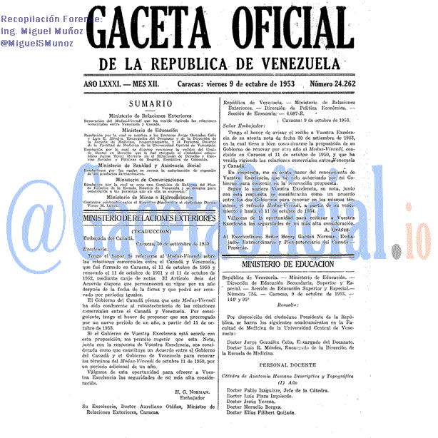 Gaceta Oficial 24262 del 9 Octubre 1953