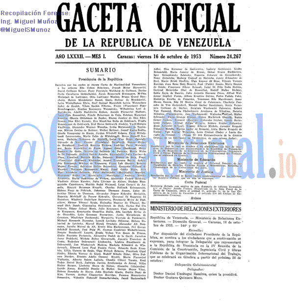 Gaceta Oficial 24267 del 16 Octubre 1953