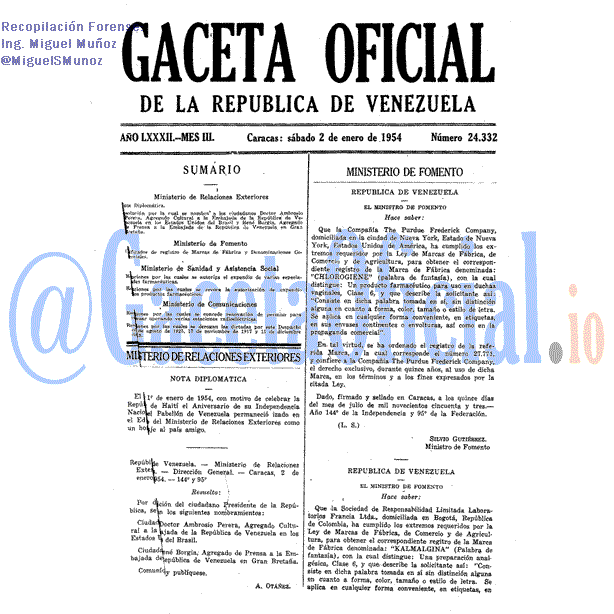 Gaceta Oficial 24332 del 2 Enero 1954