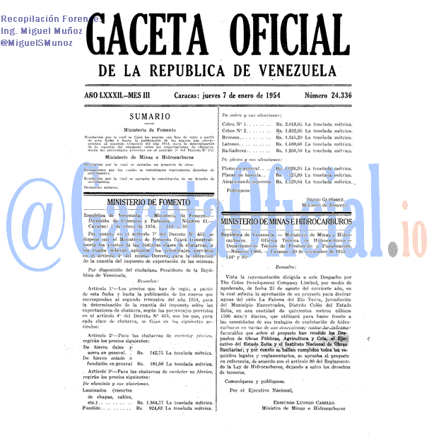 Gaceta Oficial 24336 del 7 Enero 1954