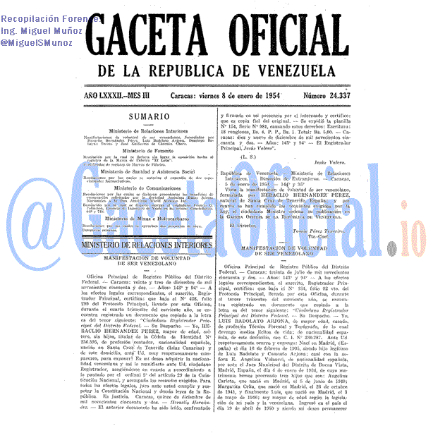 Gaceta Oficial 24337 del 8 Enero 1954