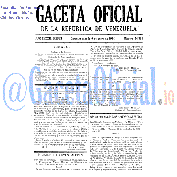Gaceta Oficial 24338 del 9 Enero 1954