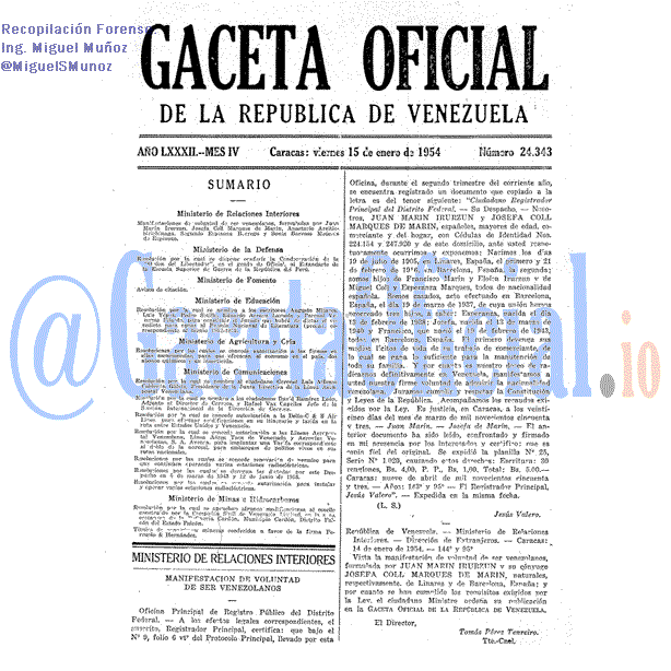Gaceta Oficial 24343 del 15 Enero 1954