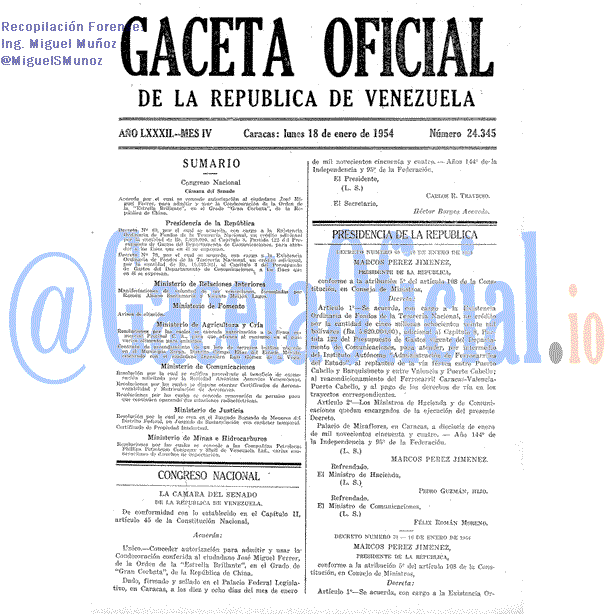 Gaceta Oficial 24345 del 18 Enero 1954