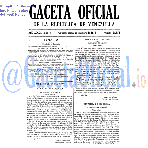 Gaceta Oficial 24354 del 28 Enero 1954