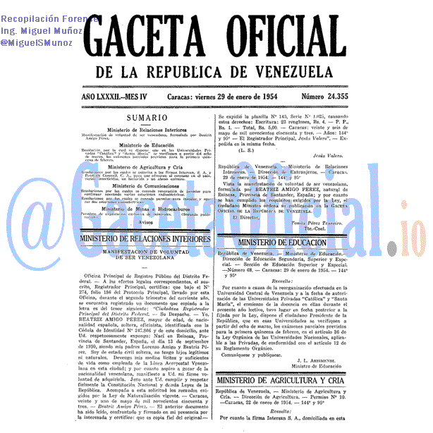 Gaceta Oficial 24355 del 29 Enero 1954
