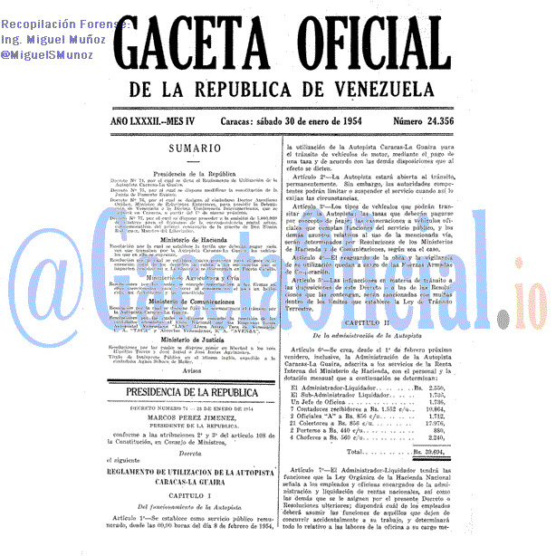Gaceta Oficial 24356 del 30 Enero 1954