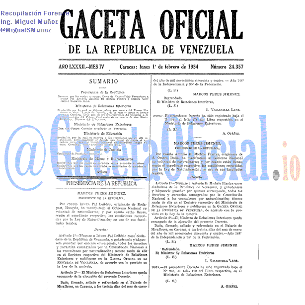Gaceta Oficial 24357 del 1 Febrero 1954