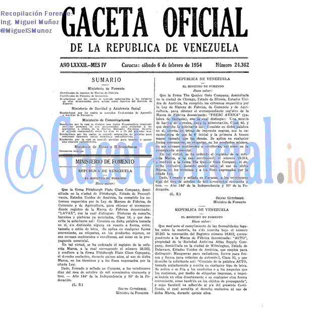 Gaceta Oficial 24362 del 6 Febrero 1954