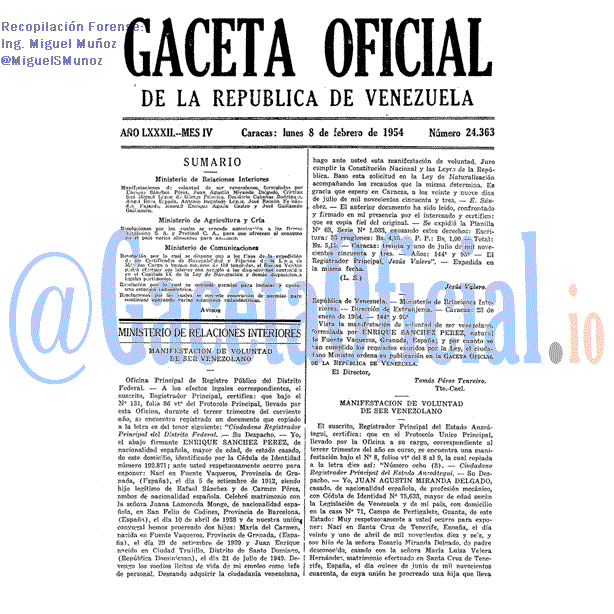 Gaceta Oficial 24363 del 8 Febrero 1954